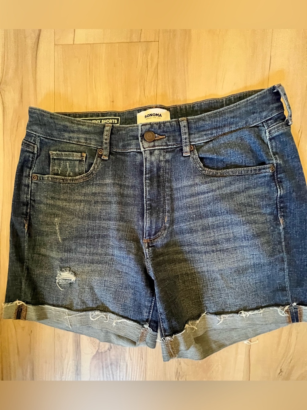 Sonoma Curvy Blue Rolled Hem Distressed Denim Shorts